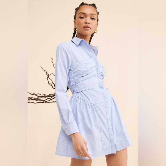 Sovere Evermore Corset Shirt Dress Blue White Striped Mini Dress - Picture 2 of 16